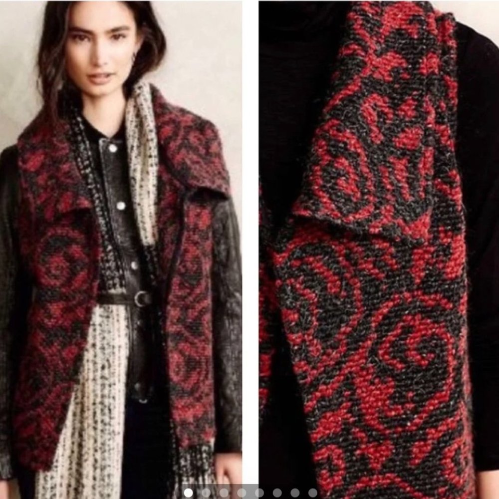 Blackletter Red & Black Mohair Wool Knit Open Front Sweater Vest XS Shawl Collar